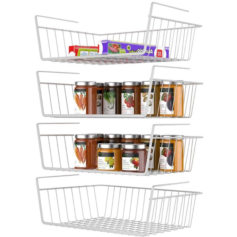 Hanging Under Cabinet Shelf Basket (4 Pack) - HR014, Black-4 Packs