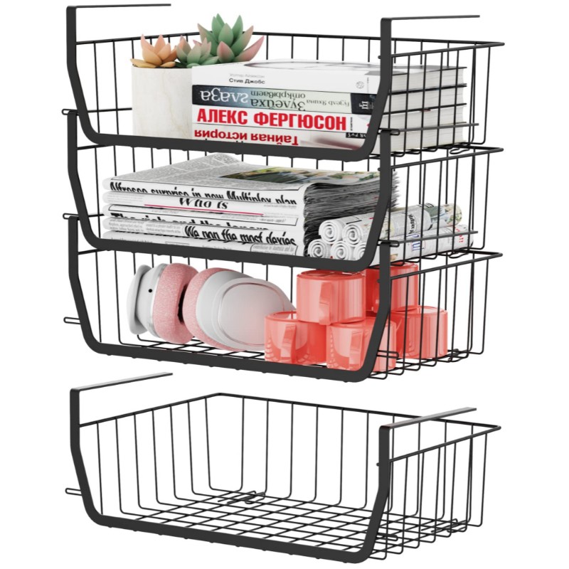 Veckle under shelf basket, veckle 4 pack stackable under cabinet